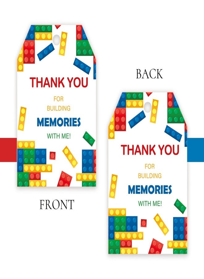 FORSHEEP 50pcs Building Blocks Thank You Tags, Bricks Birthday Party Favors Gift Tag with String, Bricks Favor Tags for Birthday, Building Block Party Favors - Image 4